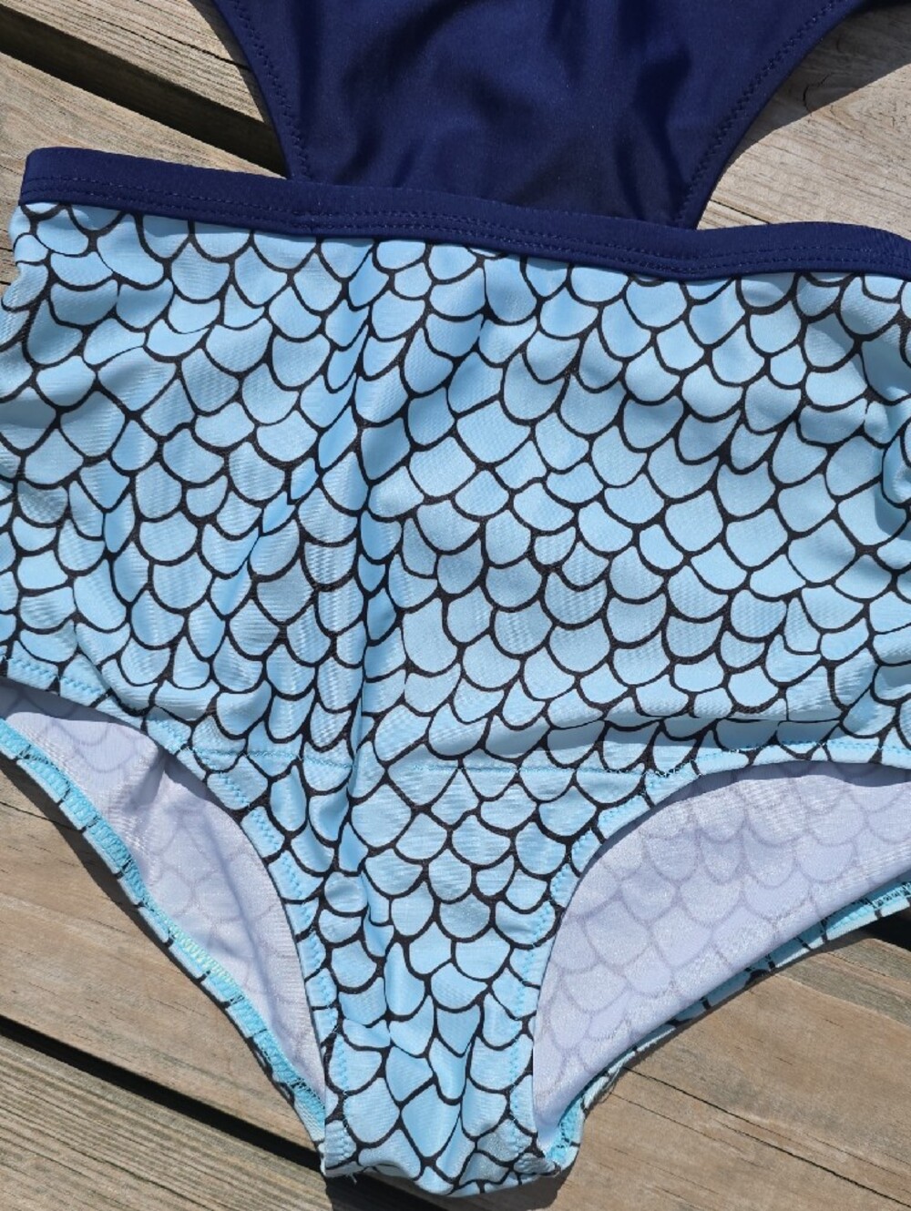 Navy and Light Blue Mermaid 1-Piece Swimsuit - Picture 2 of 5